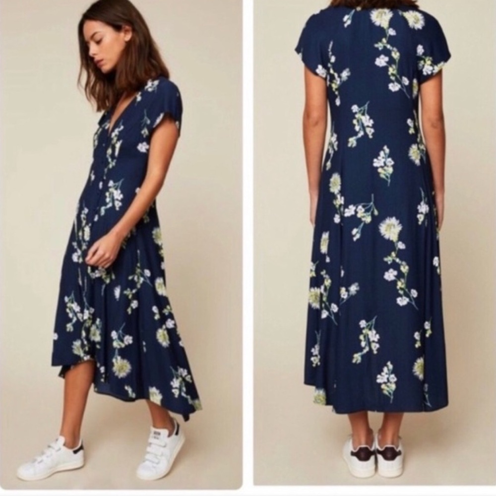 NWT Free People Lost in You Navy Floral Wrap High Low Dress Flaws